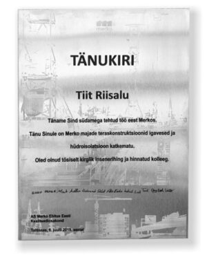 Roostevaba terasest tänuplaat