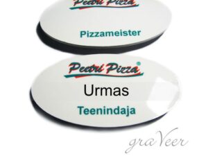 Värvilise logoga ovaalne nimesilt