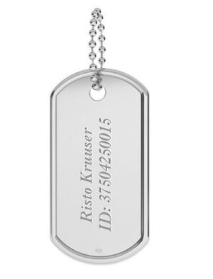 Dog Tag, sõjaväelase ripats 925 hõbe