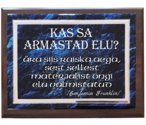 Tänuplaat sinine marmor, alusel, graveeritud