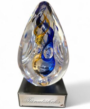 Dekoratiivne klaas, 3 tahuline, sinise ja kuldsega