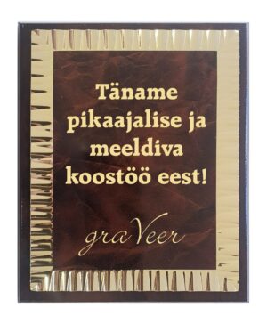 Metallist tänuplaat alusel, graveeritud