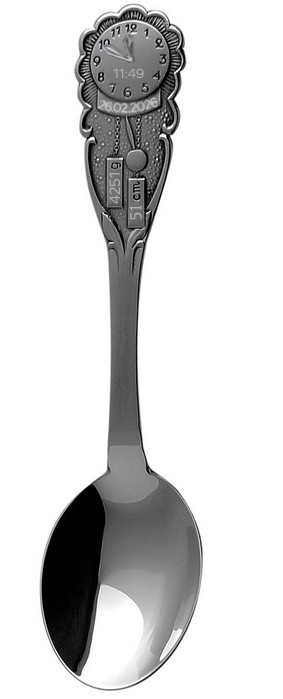 Kellaga lusikas, graveeritud andmetega